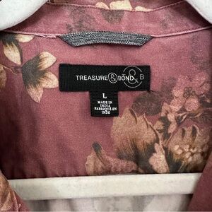 Treasure & Bond Floral Button-Down Shirt in Mauve and Brown
